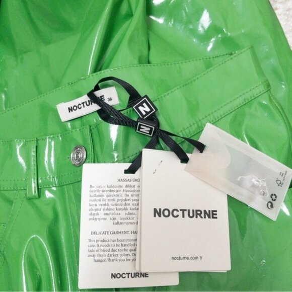NWT Nocturne Pleather Vinyl Wide Leg Pants 36 Green S Palazzo High Waisted - Picture 4 of 11